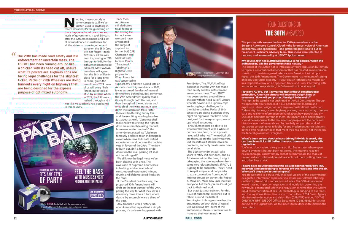 Spread from the Near Future Laboratory's magazine from a possible autonomous vehicle future