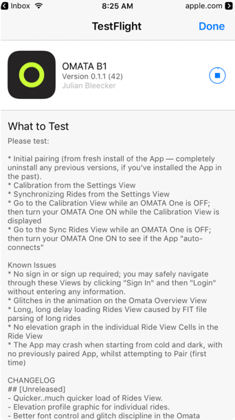 TestFlight instructions for exercising the OMATA beta.