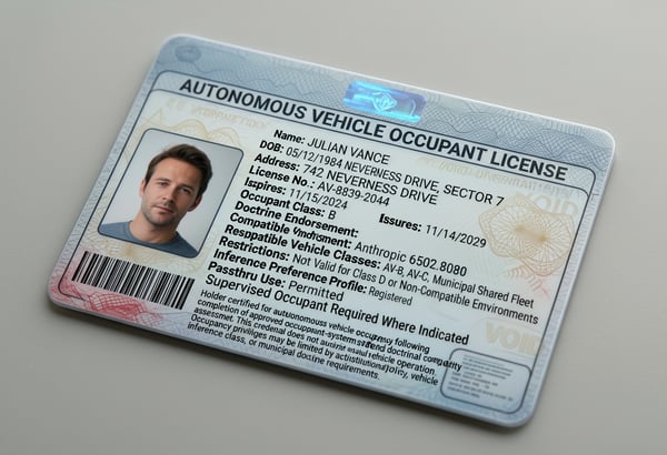 An autonomous vehicle occupant license.