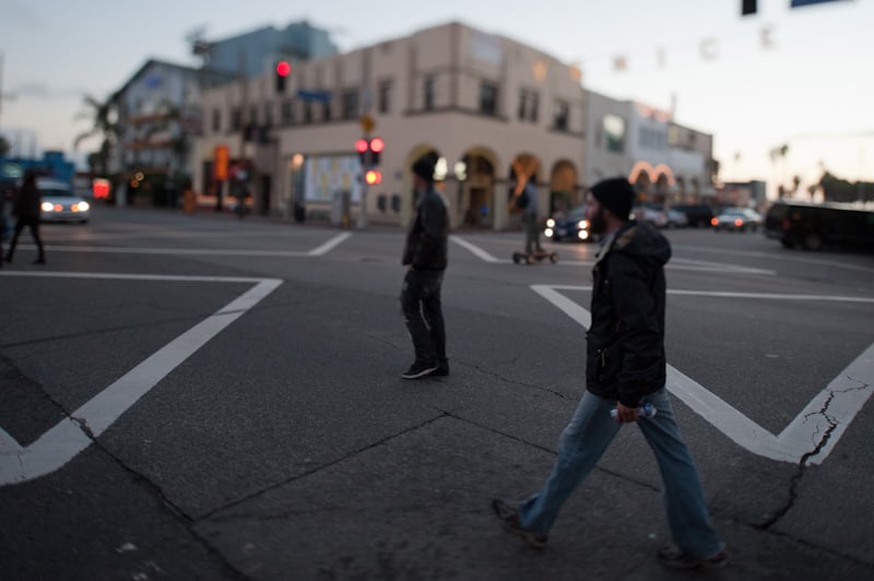 Crosswalk at Venice Beach with the Venice Beach Sign