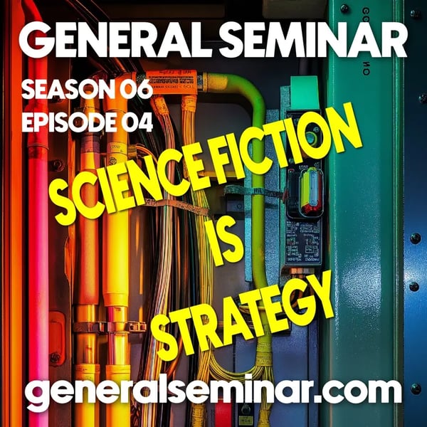 General Seminar S07 E03 Poster in an 8-bit visual style kitchen with a computer in it.