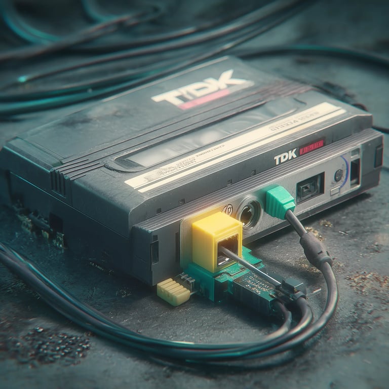 A speculative data device containing a local language model in data format like a vintage VHS tape or DAT tape in a module that can access the data
