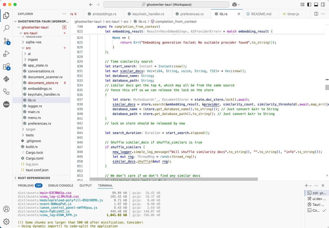 Vibewriter and Ghostwriter coding in VS Code