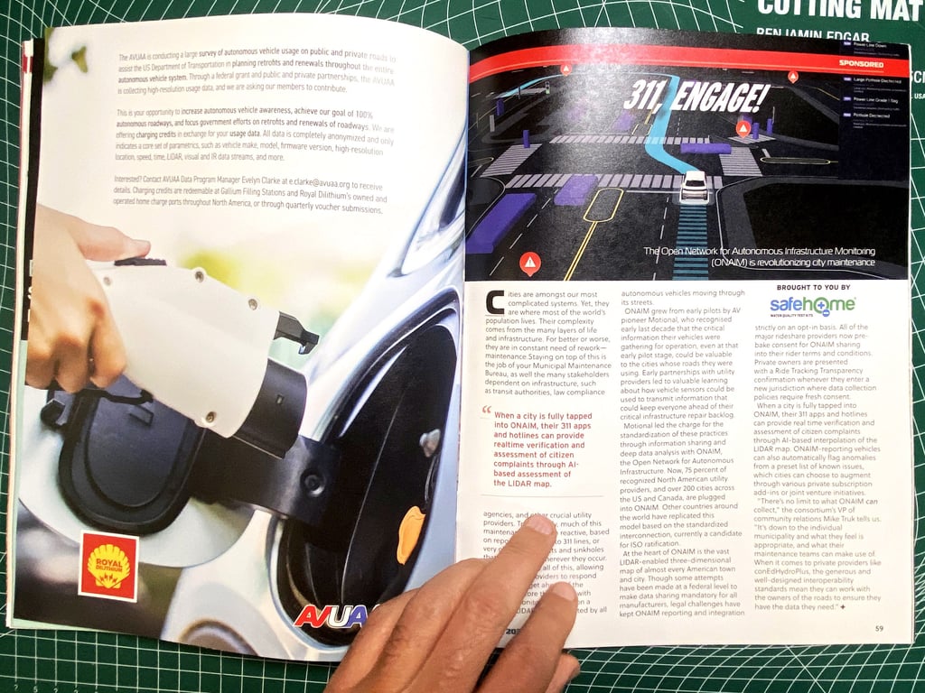 A spread of from a Design Fiction Magazine from an Autonomous Vehicle Future by Near Future Laboratory