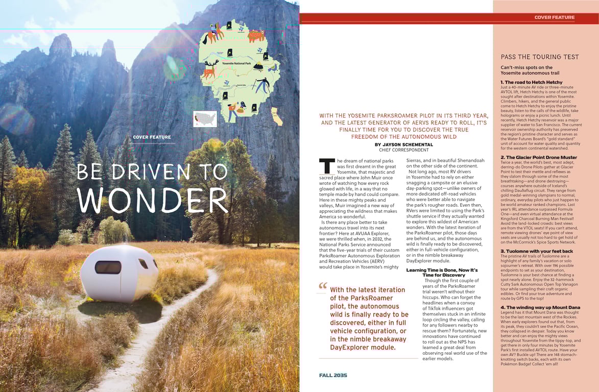 Spread from the Near Future Laboratory's magazine from a possible autonomous vehicle future