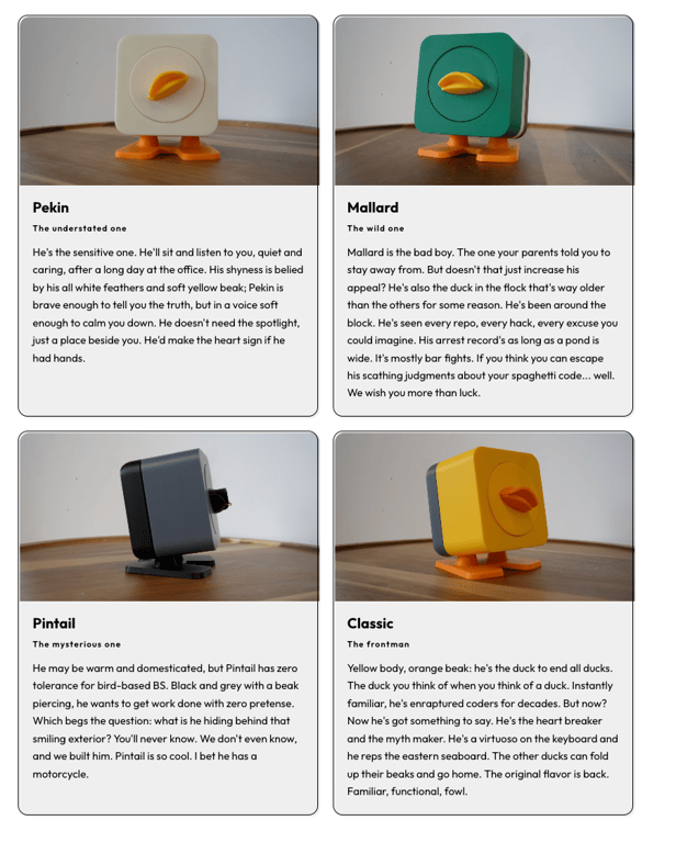 A screenshot-style image of a Duck Duck Duck toy character.