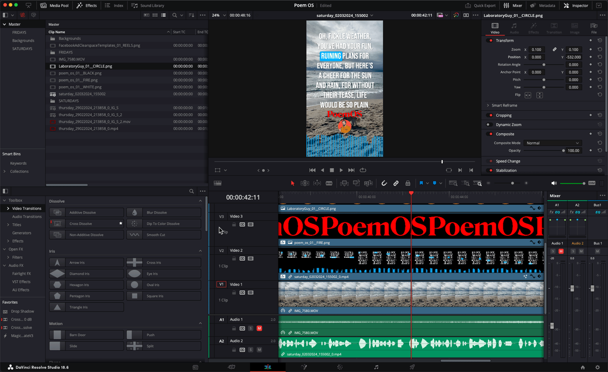 Davinici Resolve edit screen
