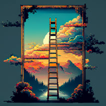 16-bit style image of a ladder going into the sky