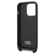 iPhone 14 Pro - Твърд калъф Karl Lagerfeld с каишка (KLHCP14LSTMMK) - Лого с плака с монограм