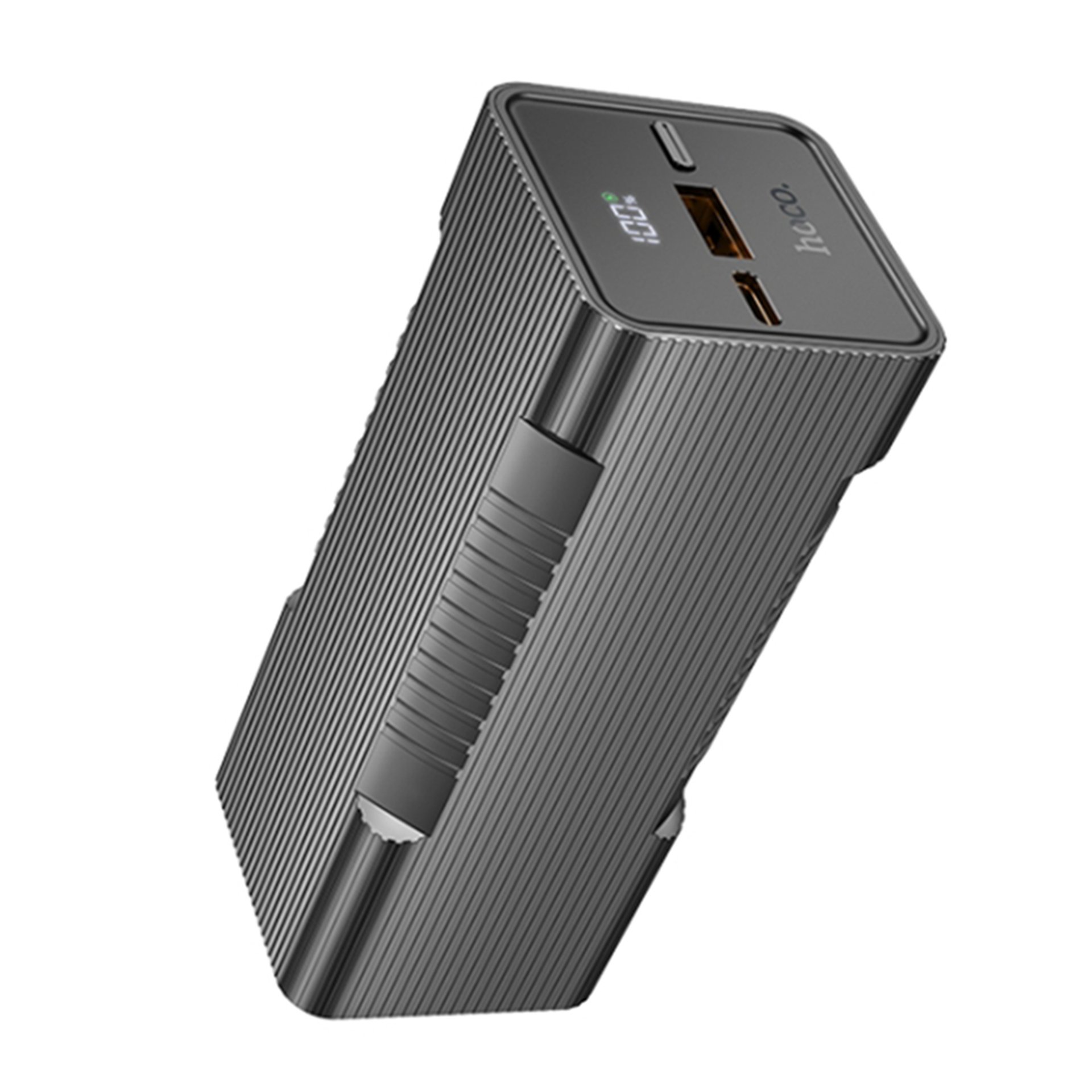 Hoco - Фенерче с Power Bank (Q15) - 3 нива на яркост, 22,5 W, USB, Type-C, цифров дисплей, 10000 mAh - черно