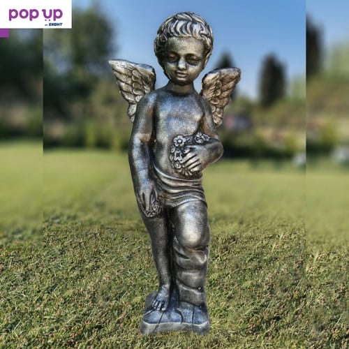 Градинска фигура статуя ангел от бетон - сребърно патирано