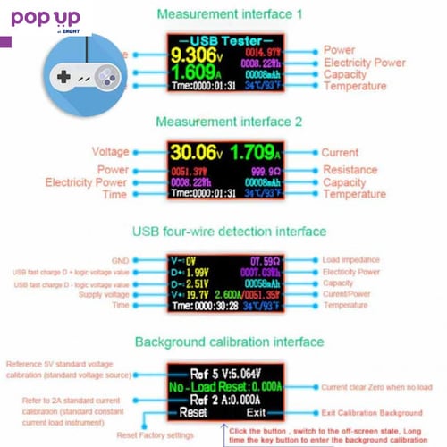USB тестер и  индикатор за текущо напрежение, ток и капацитет