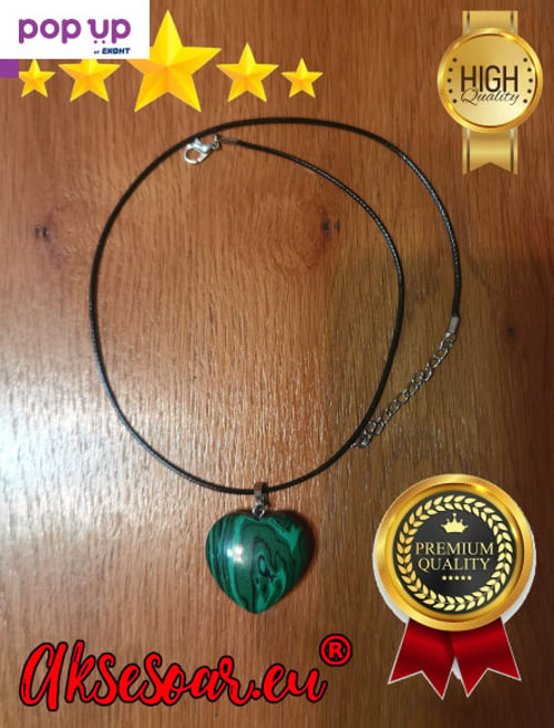 Ново колие каишка медальон с висулка любовно сърце от красив минерал малахит модни бижута здраве