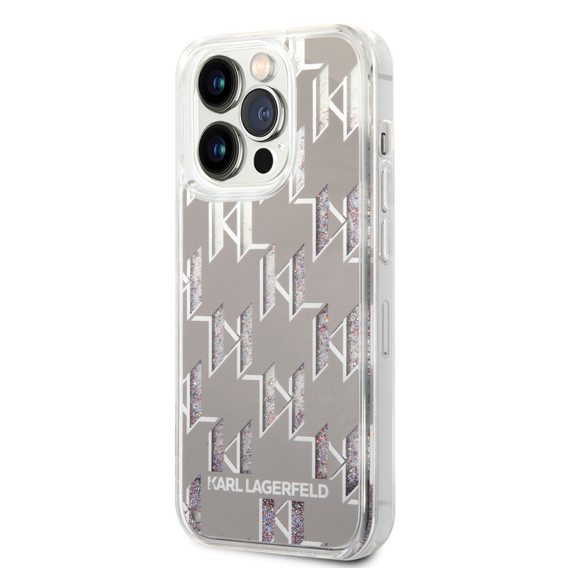 iPhone 14 Pro - Калъф Karl Lagerfeld Hardcase Liquid Glitter (KLHCP14LLLLMNMS) - сребрист монограм