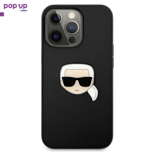 Гръб Karl Lagerfeld Leather Ikonik Karl`s Head Metal за iPhone 13, 13 Pro, 13 Pro Max, Черен цвят