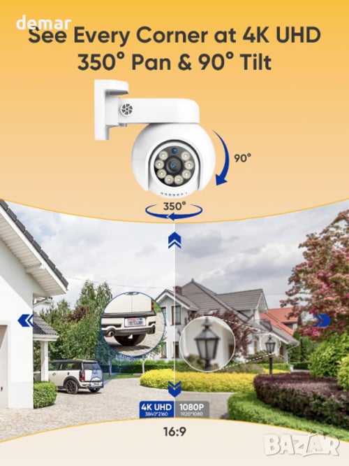 SANNCE 4K PoE охранителна камера, CCTV IP камера 8MP, цветно нощно