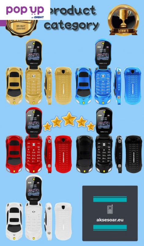 Мобилен телефон GSM с две сим карти Dual Sim отключен нов с форма на автомобил ферари Ferrai