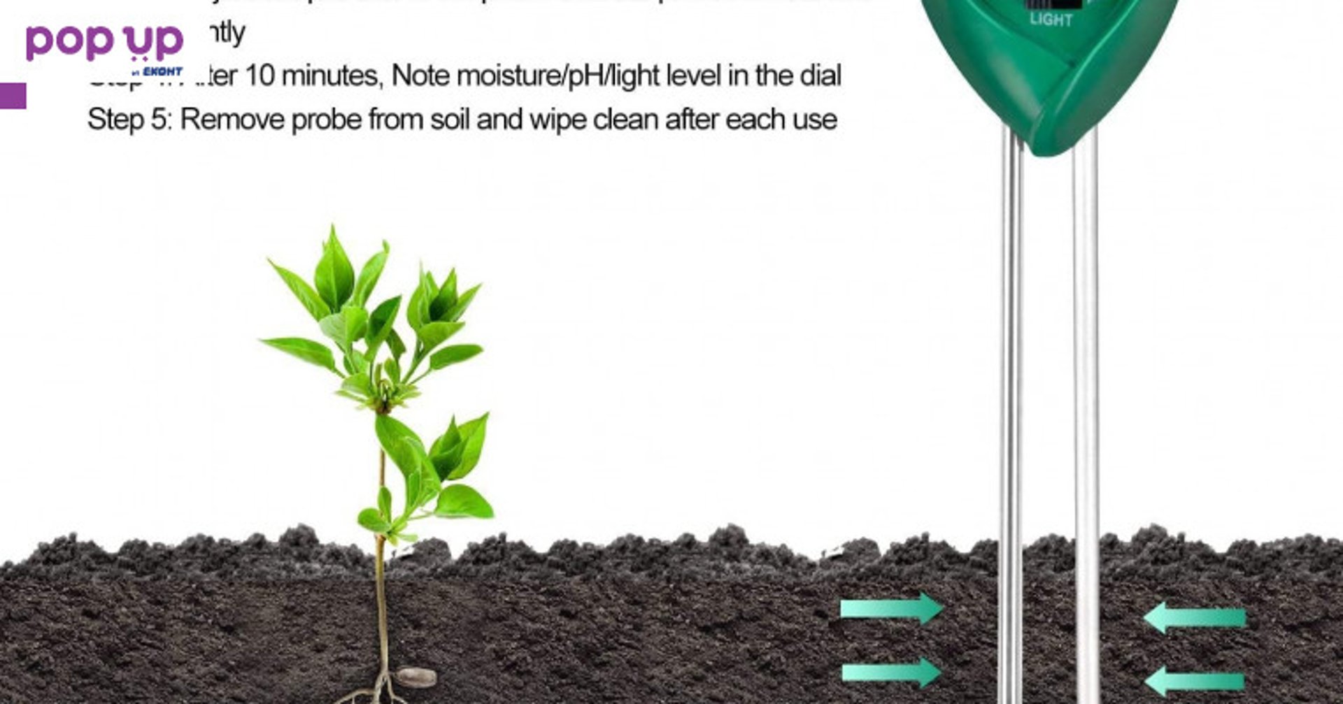 Устройство на контрол на почвата, осветеността и влагата в градината iPower 3-in-1 Soil Test