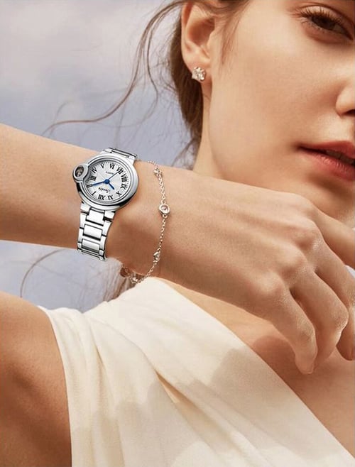 Sunkta Silver White 6697 Луксозен дамски кварцов часовник с метална верижка