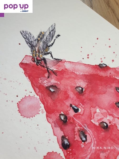 Факсимиле на авторска илюстрация "Диня с муха" от Nika.Nibo