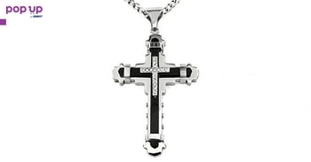Jesus Crystal Cross / Кръстче с камъни - Black / Silver