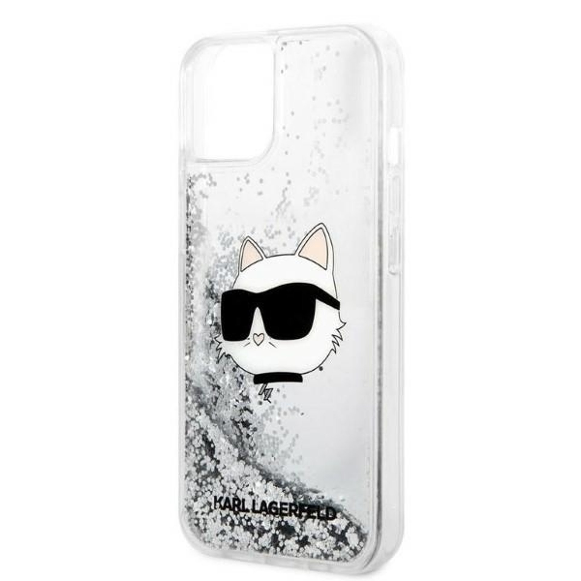 iPhone 15 Plus / iPhone 14 Plus - Калъф Karl Lagerfeld Hardcase Glitter (KLHCP14MLNCHCS) - Silver Choupette Head