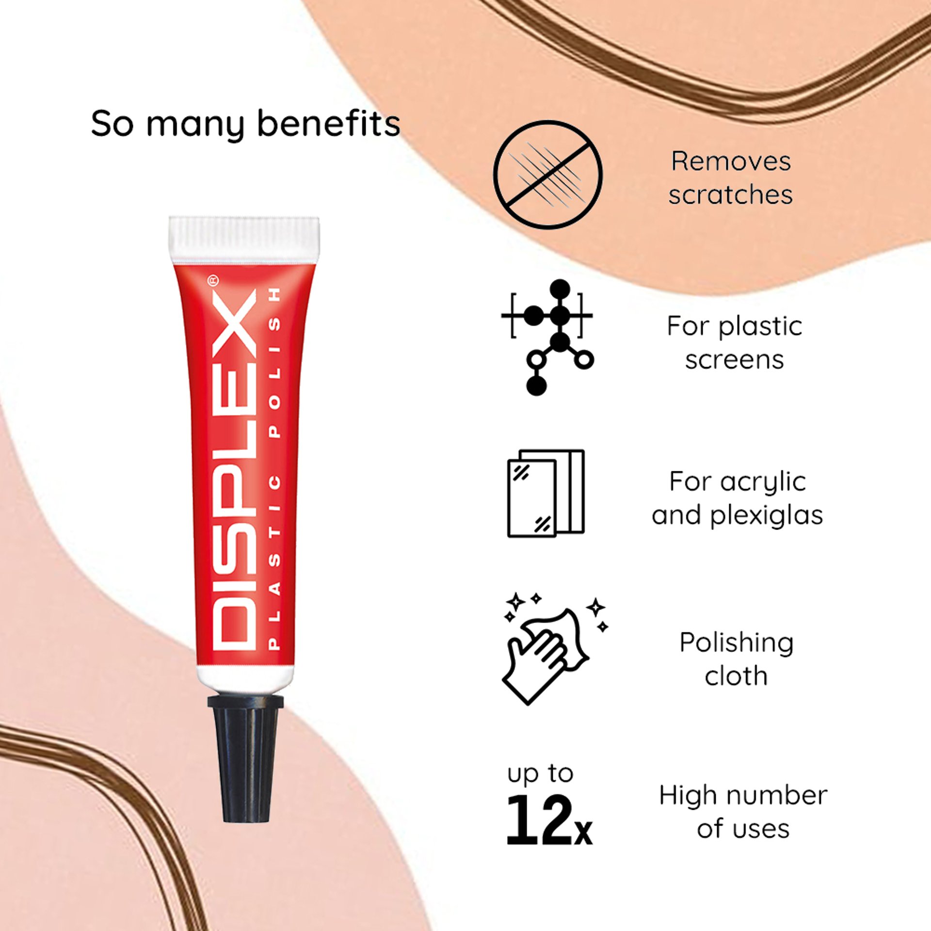 Displex - Premium Plastic Polish Scratch Remover - Polish Tube 5g и кърпа - Червен