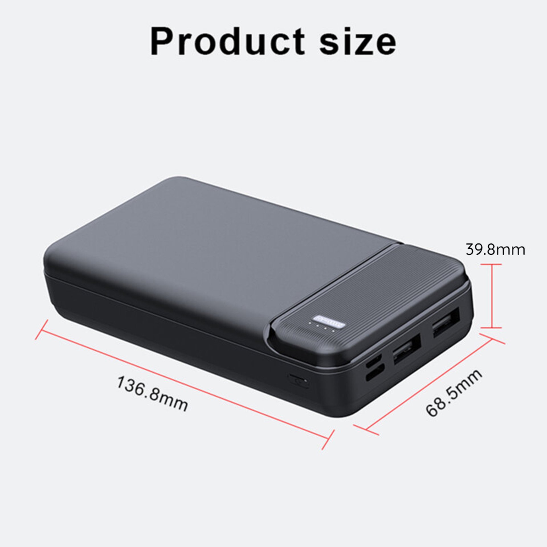 Techsuit - Power Bank (PB-N3) - Dual USB, LED светлини за Power State, 30000mAh - Черен