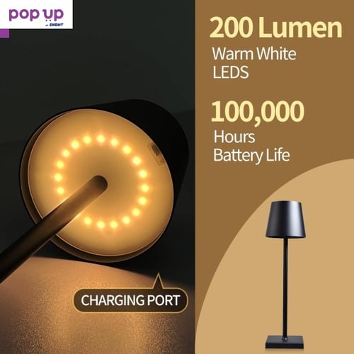 Сензорна акумулаторна LED настолна лампа, метален корпус, водоустойчива, черна