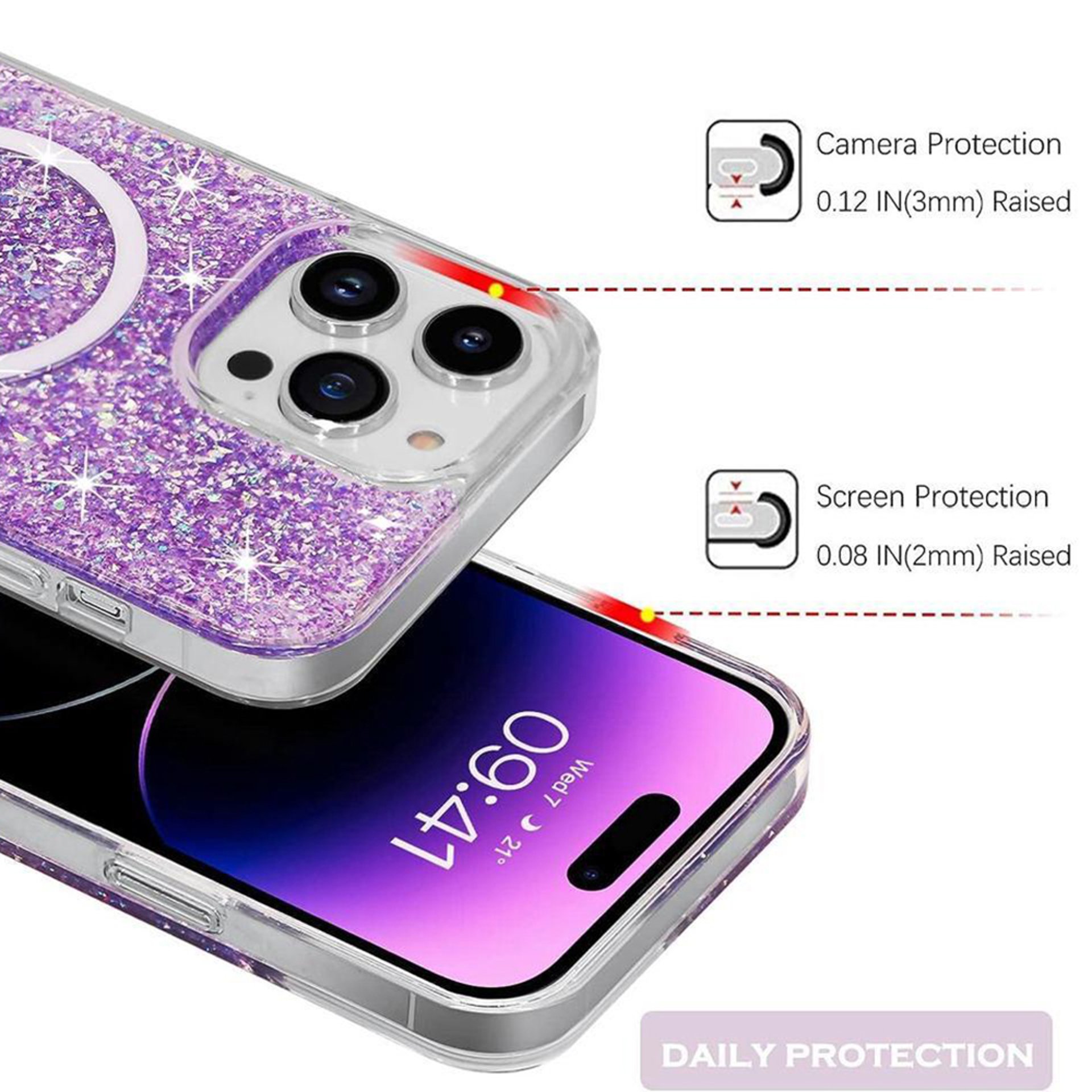 Кейс за iPhone 15 Pro - Techsuit Sparkly Glitter MagSafe - Лилав