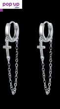 Дизайнерски модел сребърни обеци висящи кръстове с цирконий,колекция"Faith"/нови