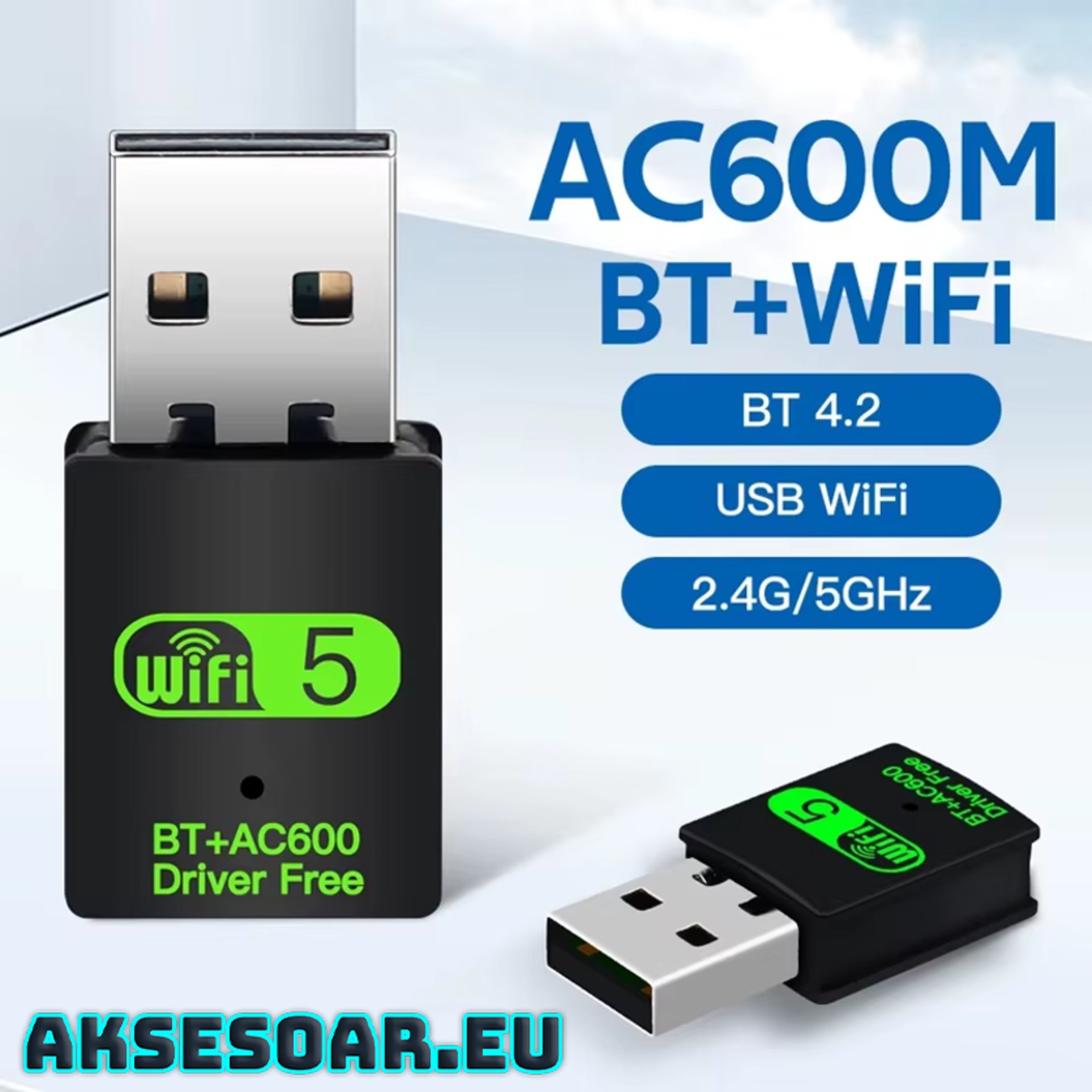 2 в 1 USB WiFi Bluetooth 5.0 адаптер 600 Mbps Dual Band 2.4/5Ghz Безжичен мрежов приемник Wi-Fi WIRELESS мрежова карта и Блутуут за компютър лаптоп