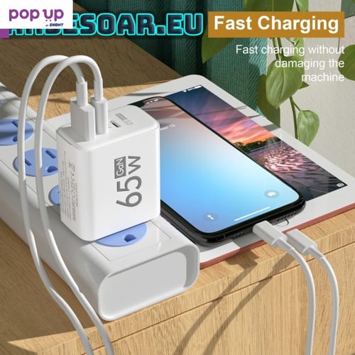 Бързо GaN USB Type C зарядно Quick Charge 3.0 65W PD за iPhone Huawei Xiaomi Samsung EU Plug адаптер