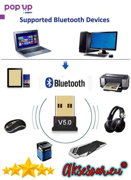 PCS Bluetooth USB BT 5.0 адаптер предавател и приемник USB-A Audio Безжичен адаптер за PC лаптоп
