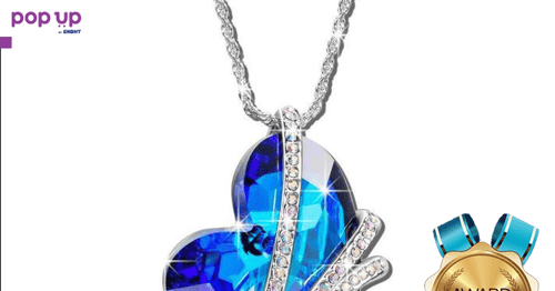 Дамско колие висулка романтично синьо сърце кристал посребрена верижка бижу верига сребърна медальон