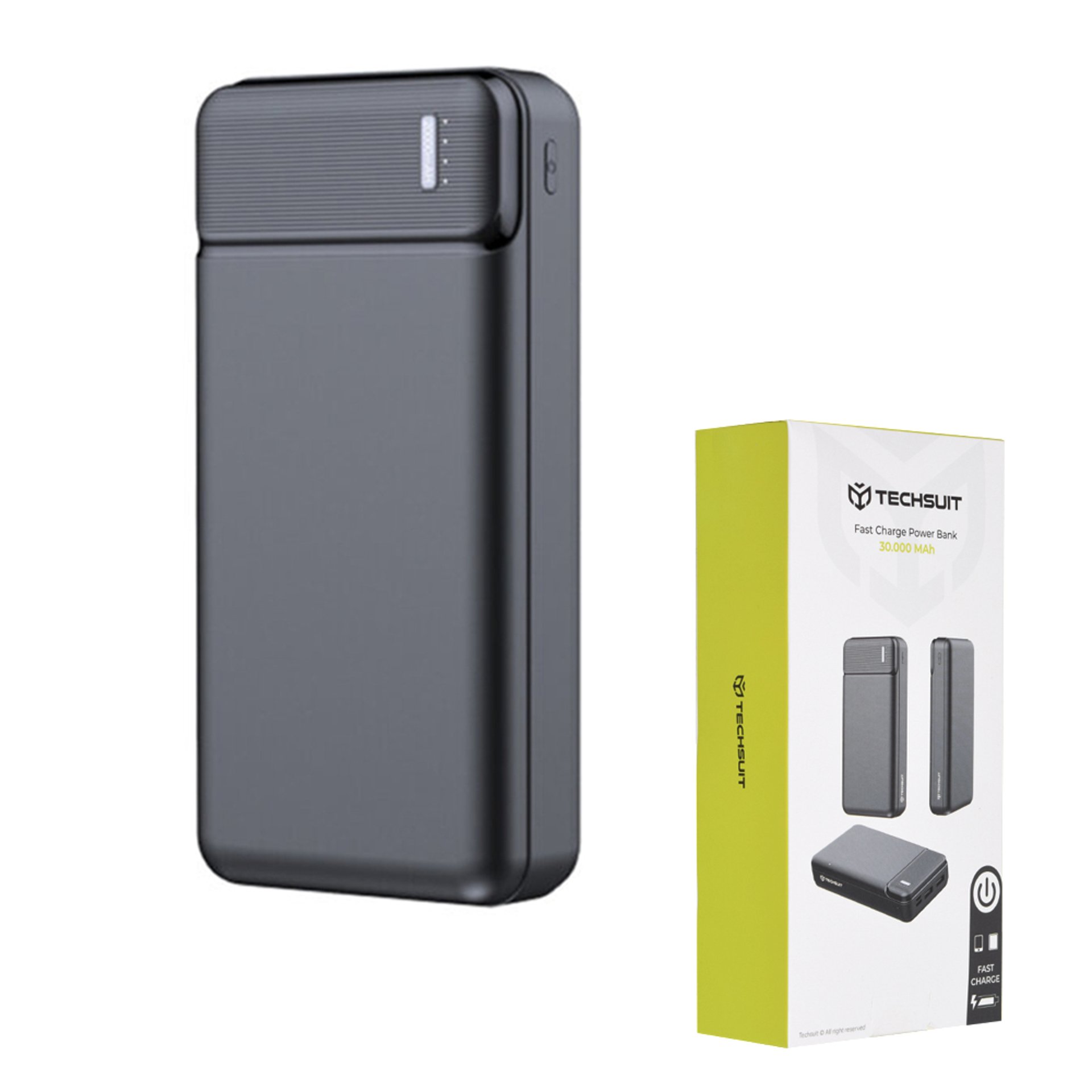 Techsuit - Power Bank (PB-N3) - Dual USB, LED светлини за Power State, 30000mAh - Черен