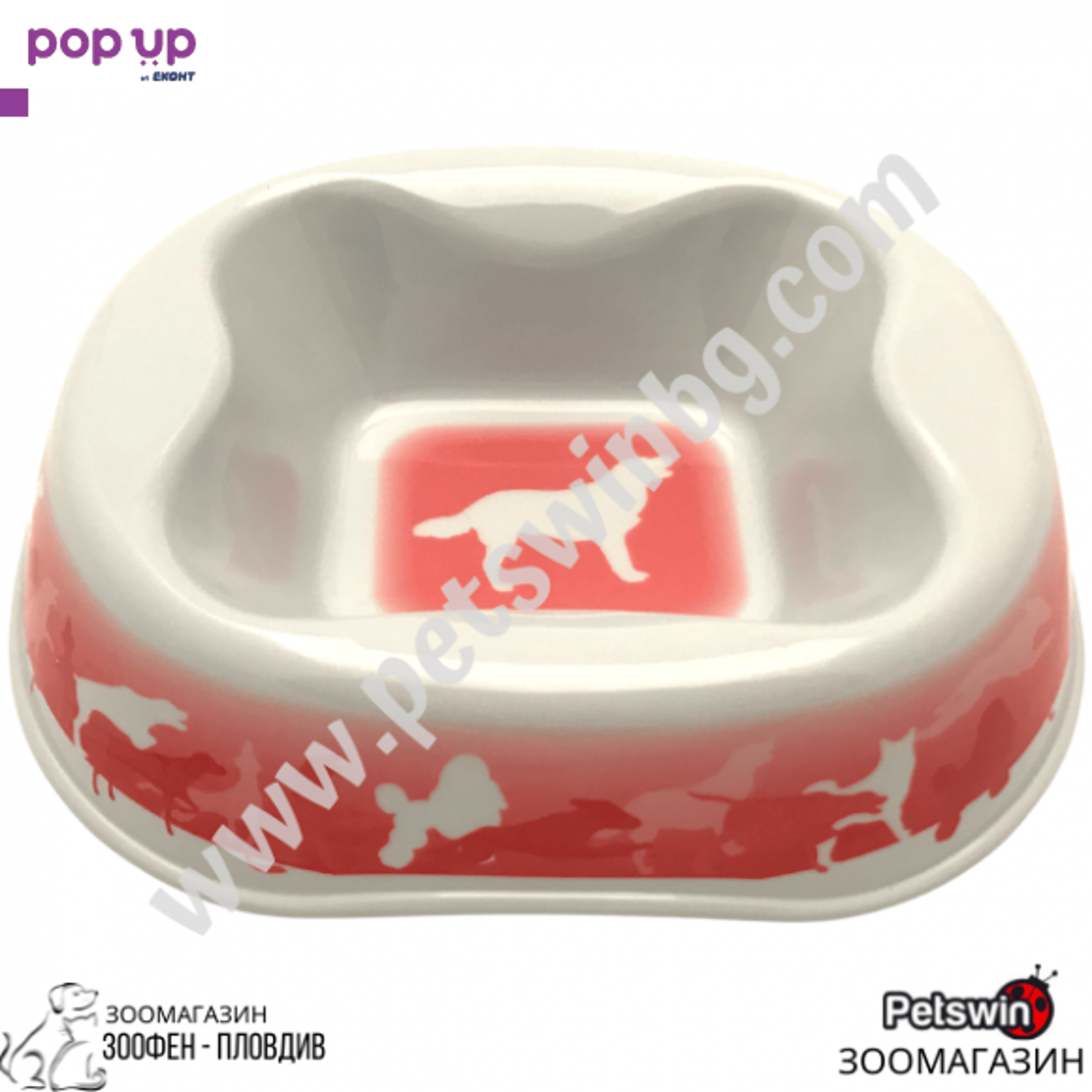 Купа за Куче/Коте - 400ml - Melamine Bowl - Pet Interest - Бял/Червен цвят