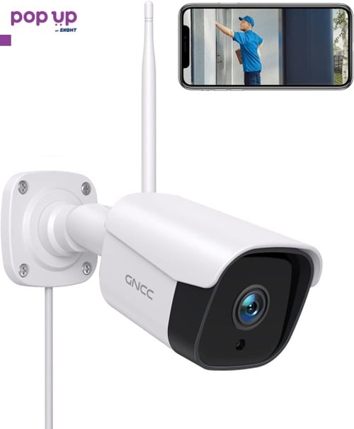 Камера за наблюдение GNCC 2.4G WiFi,T2,IP65 нощно виждане,откриване на движение и звук,съвм. Alexa