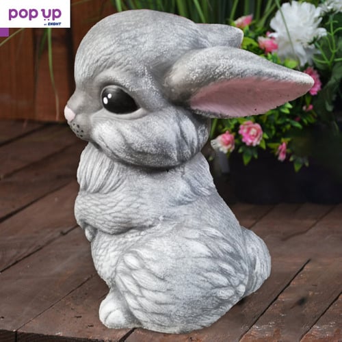 Декоративна фигура заек от бетон - цвят сиво с бяло