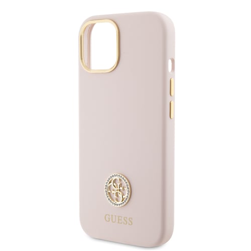 iPhone 15 / iPhone 14 / iPhone 13 - Калъф Guess Silicone Logo Rhinestone 4G (GUHCP15SM4DGPP) - светло розов