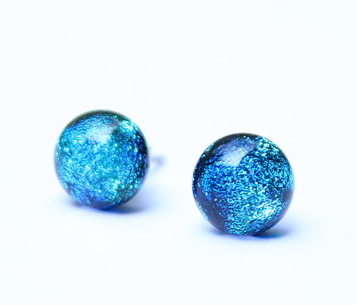 Сини обеци от Стопено Художественно Стъкло, ръчно изработени, уникален цвят