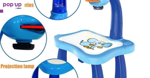 Детски проектор масичка за рисуване 2 в 1 синя