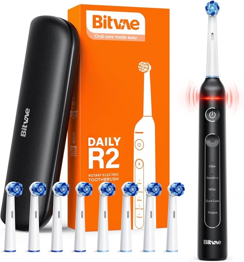 Bitvae R2 Въртяща се електрическа четка за зъби за възрастни, 8 глави за четки, куфар за пътуване