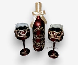 Ръчно декориран комплект за вино с орнаменти Бордо