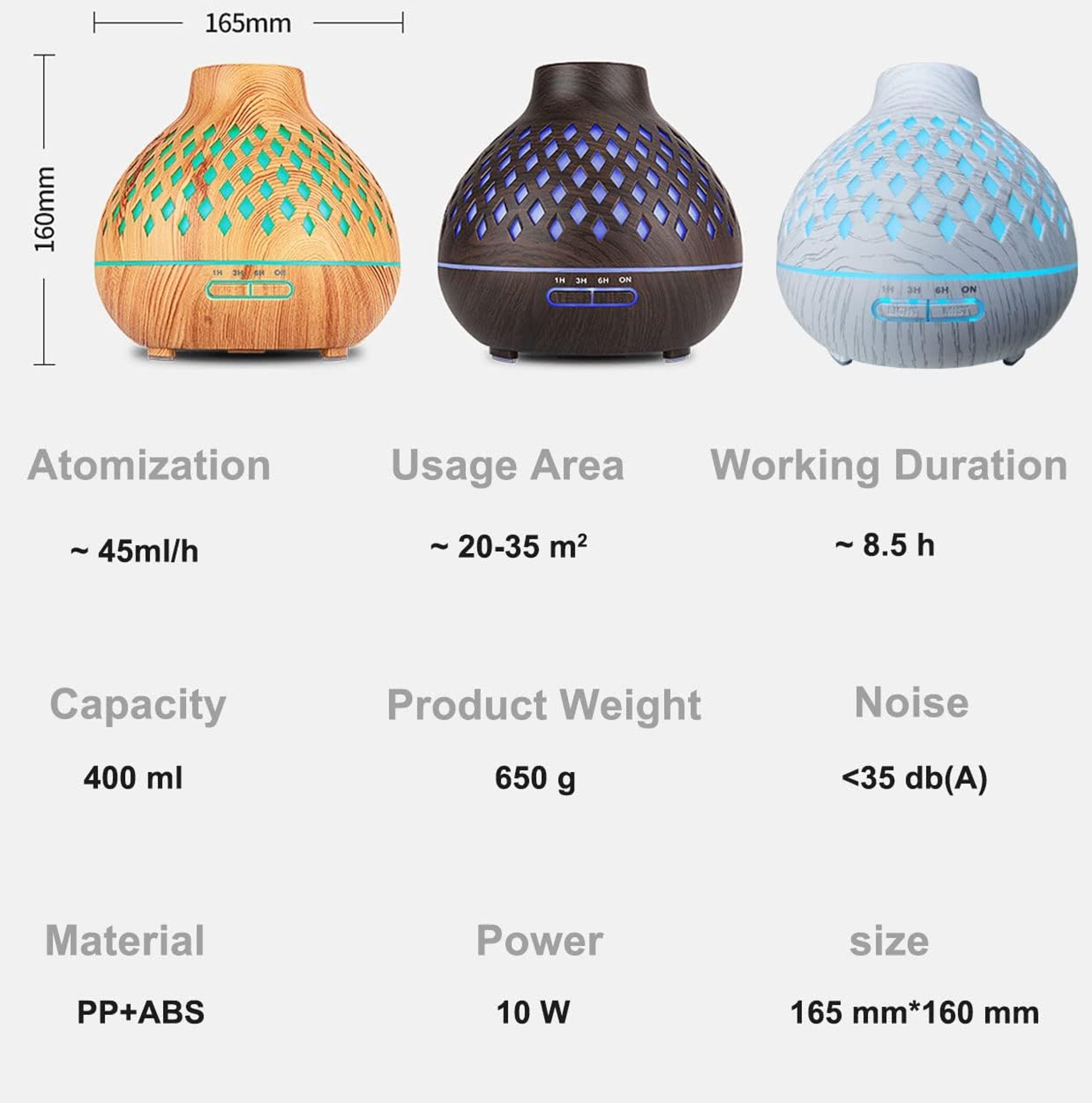 Junlic Aroma Diffuser 400 ml, ултразвуков овлажнител с осветление