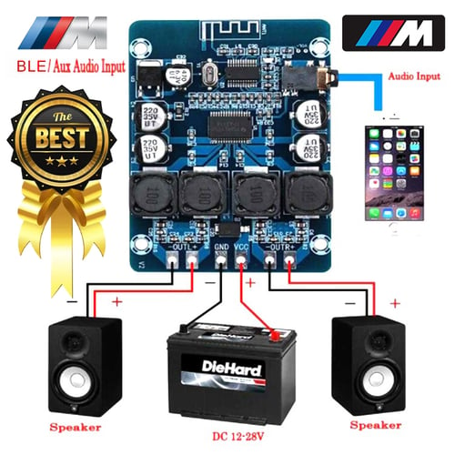 Висококачествен 2x45W 12V 24V Стерео Hi-Fi аудио Bluetooth Цифров усилвател Клас D мощен и компактен с TPA3118 чип и XH-M314 Платка