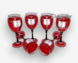 Комплект 6 чаши за вино Българска носия