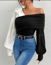 Асиметричен пуловер в черно и бяло
