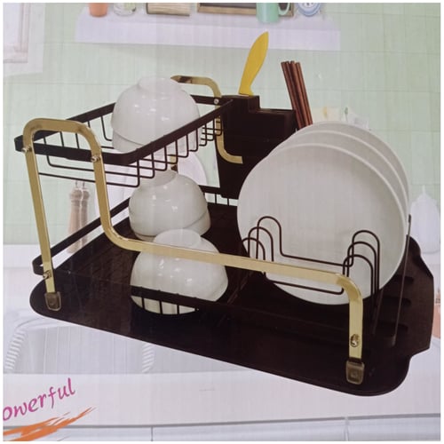 Сушилник за домакински съдове Fashion Dish Rack с тава с отичане, Метален, Черен златист Д 46 х Ш 33х В 25 см.