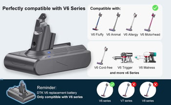 Батерия за прахосмукачка Dyson V6 батерия DTK DC62 4600mAh